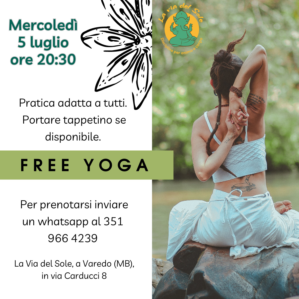 Evento yoga gratuito alla via del Sole