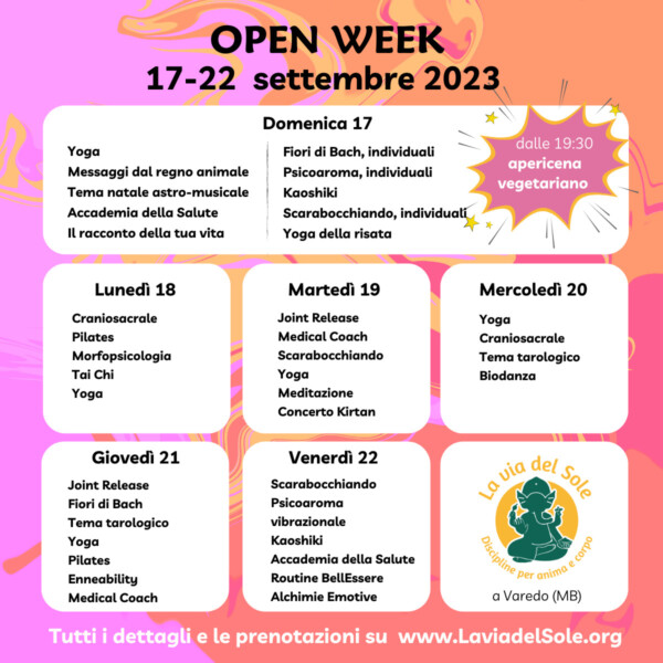 Open week dal 17 al 22 settembre 2023 La via del Sole Varedo