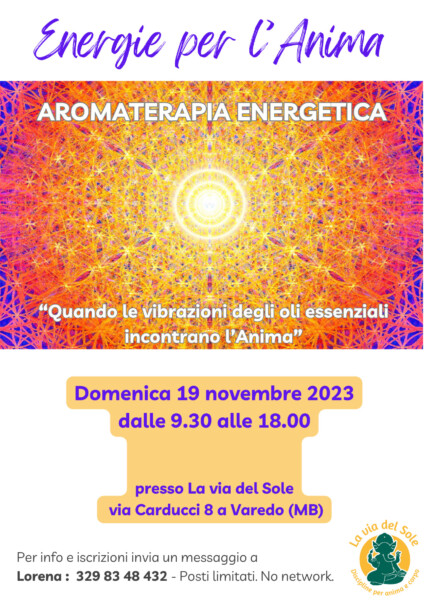 Corso di Aromaterapia Energetica a La via del Sole il 19 novembre 2023