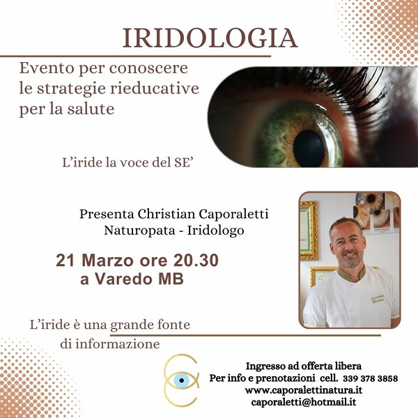 iridologia 21 marzo 2024 a varedo al centro la via del sole