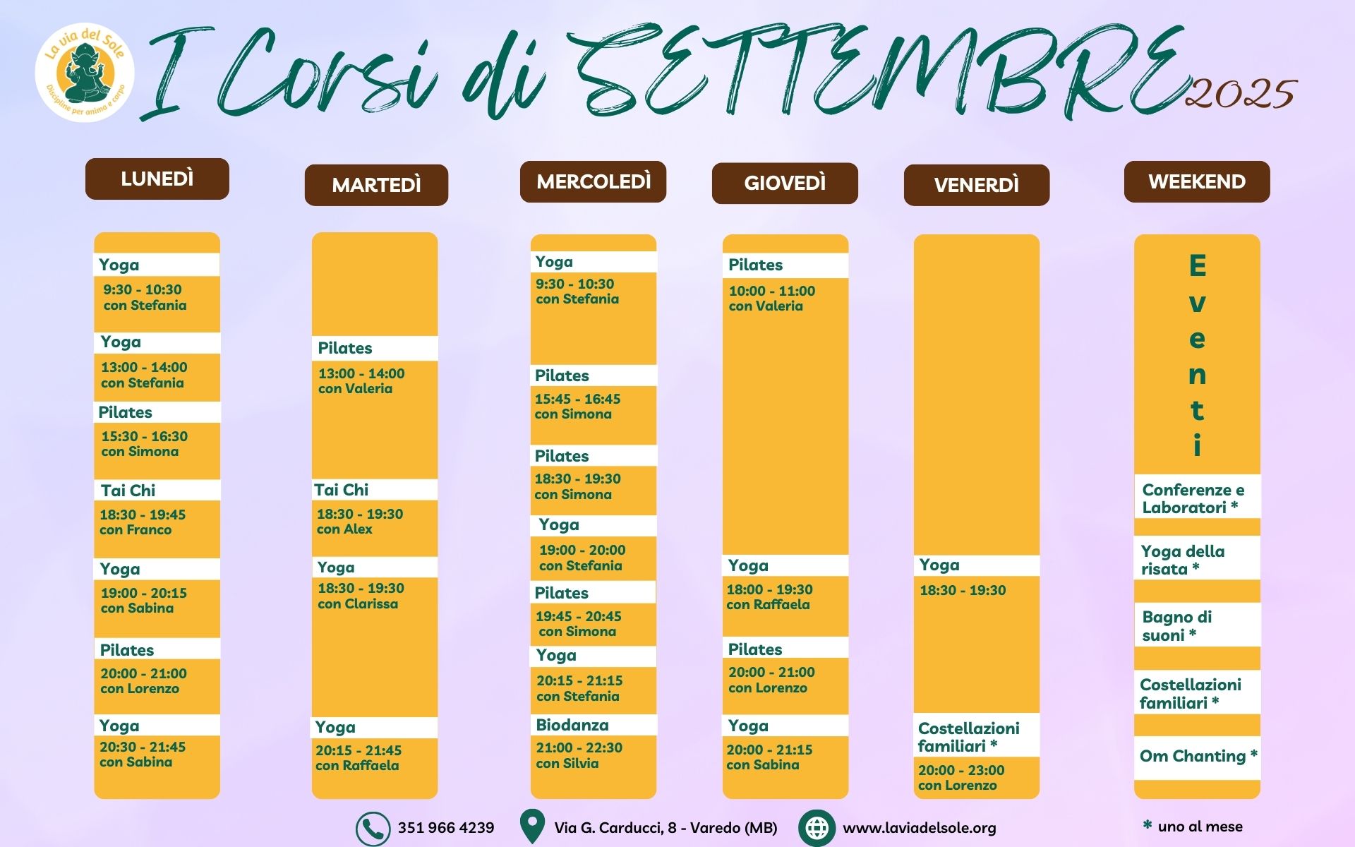 Calendario corsi settembre 2025
